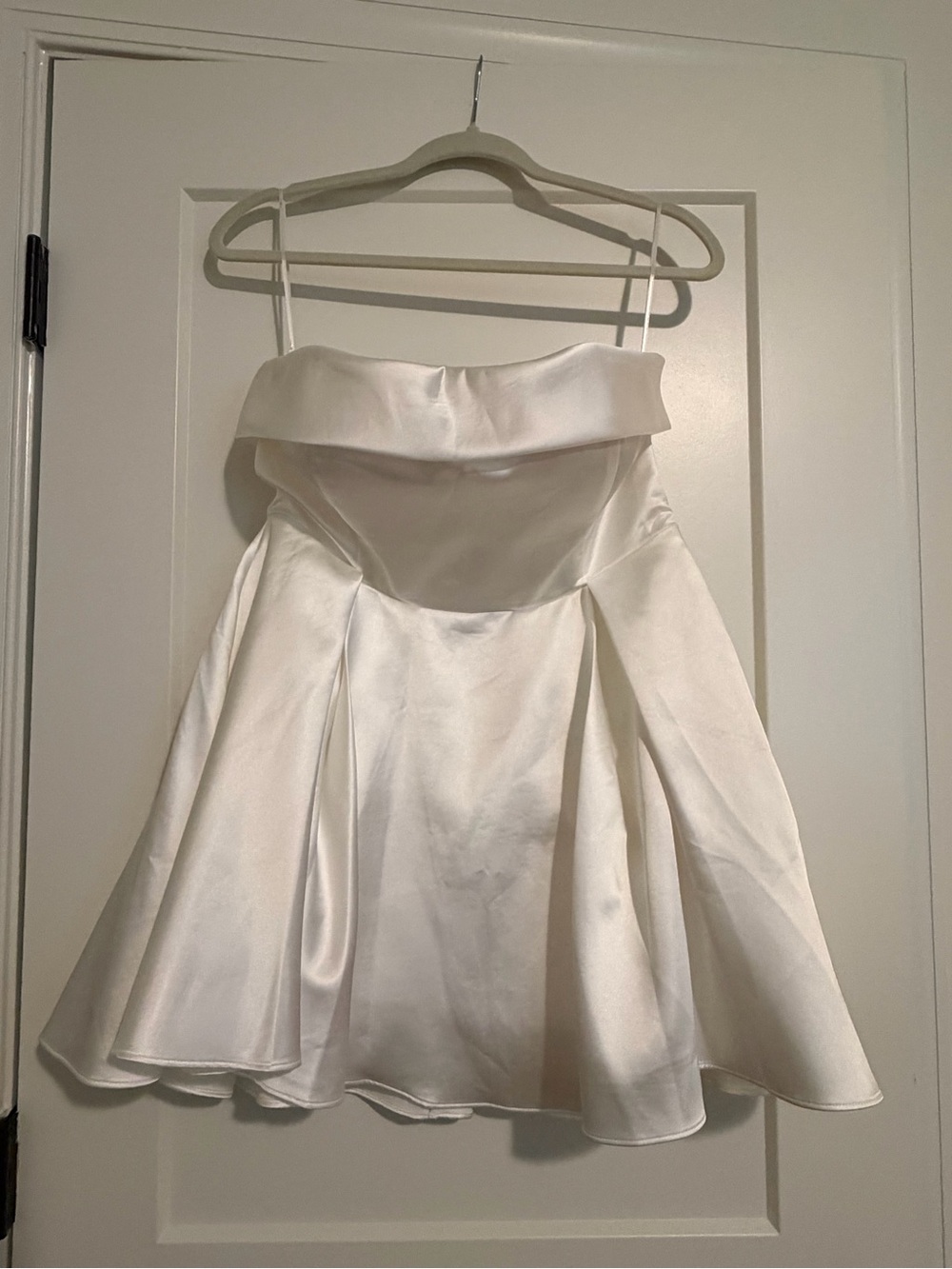 Meshki White Satin Off-Shoulder Circle Skirt